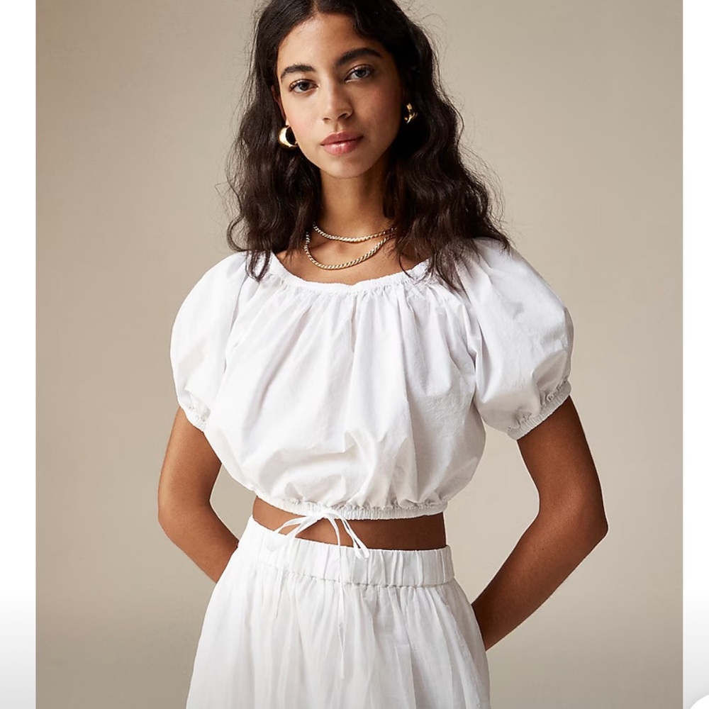 Cinched-waist cropped top in cotton poplin